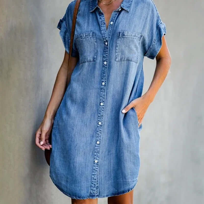 Lauren - Elegant Tummy-Flattering Denim Dress