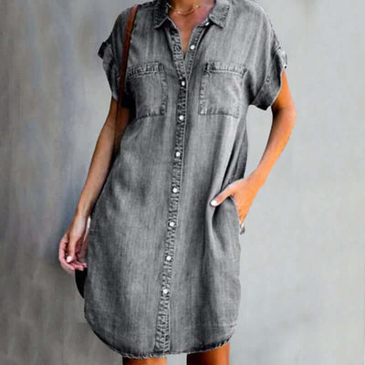 Lauren - Elegant Tummy-Flattering Denim Dress