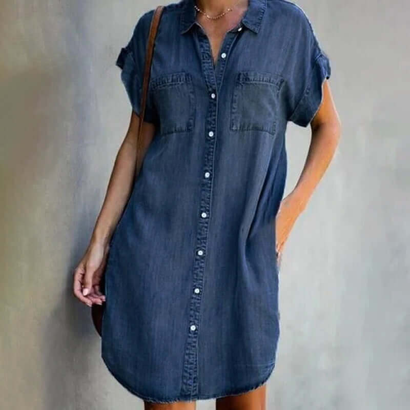 Lauren - Elegant Tummy-Flattering Denim Dress