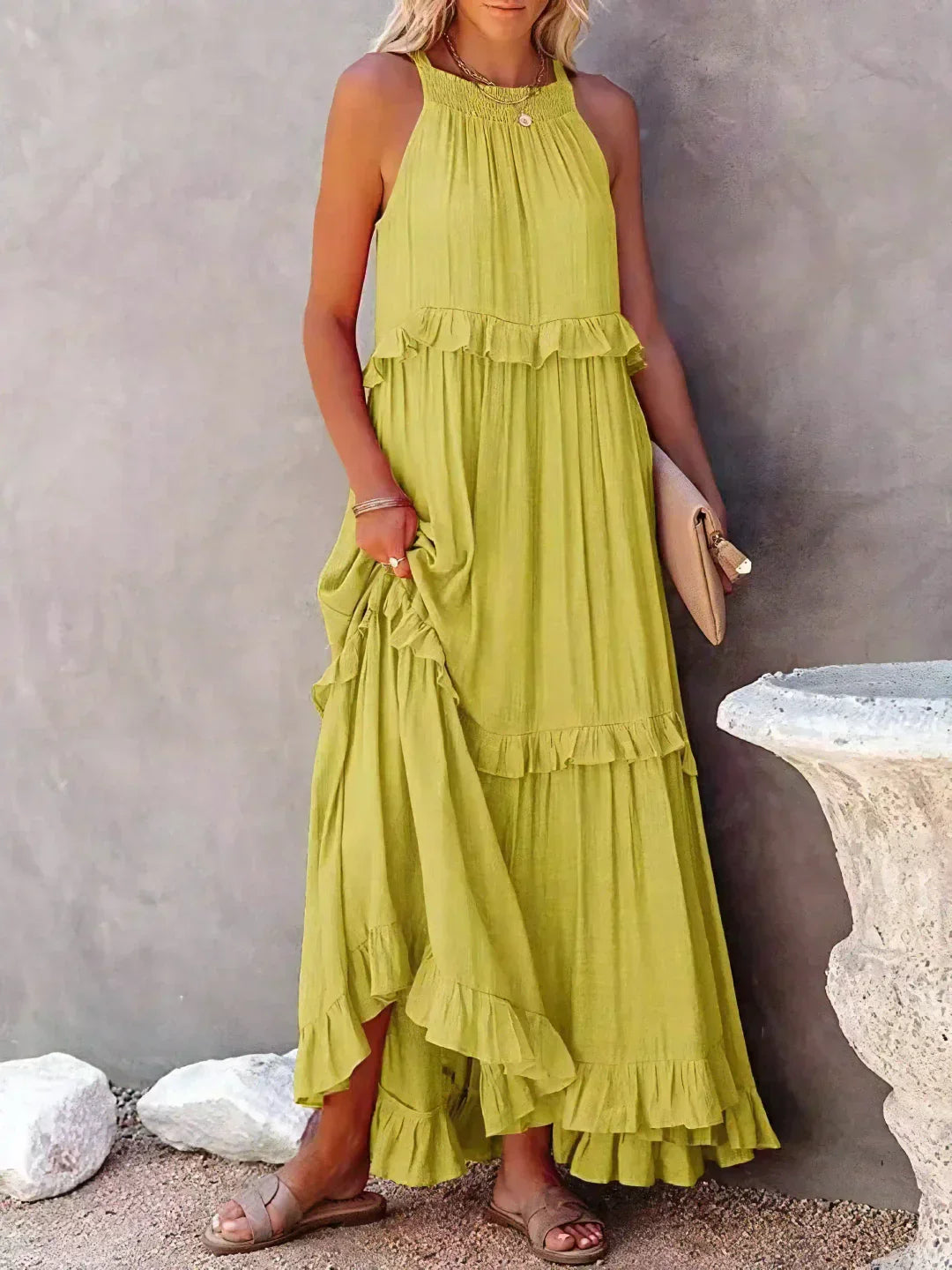 Katy - Breezy Sunshine Halter Maxi Dress