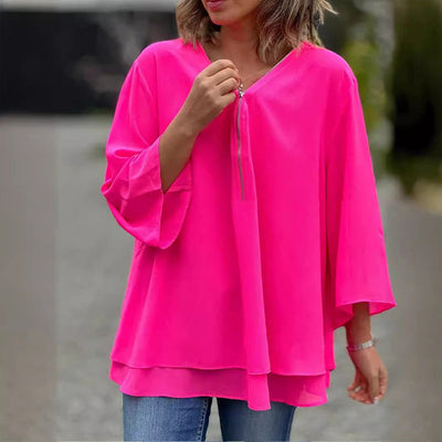 Mandy - Elegant Chiffon Zipper Top