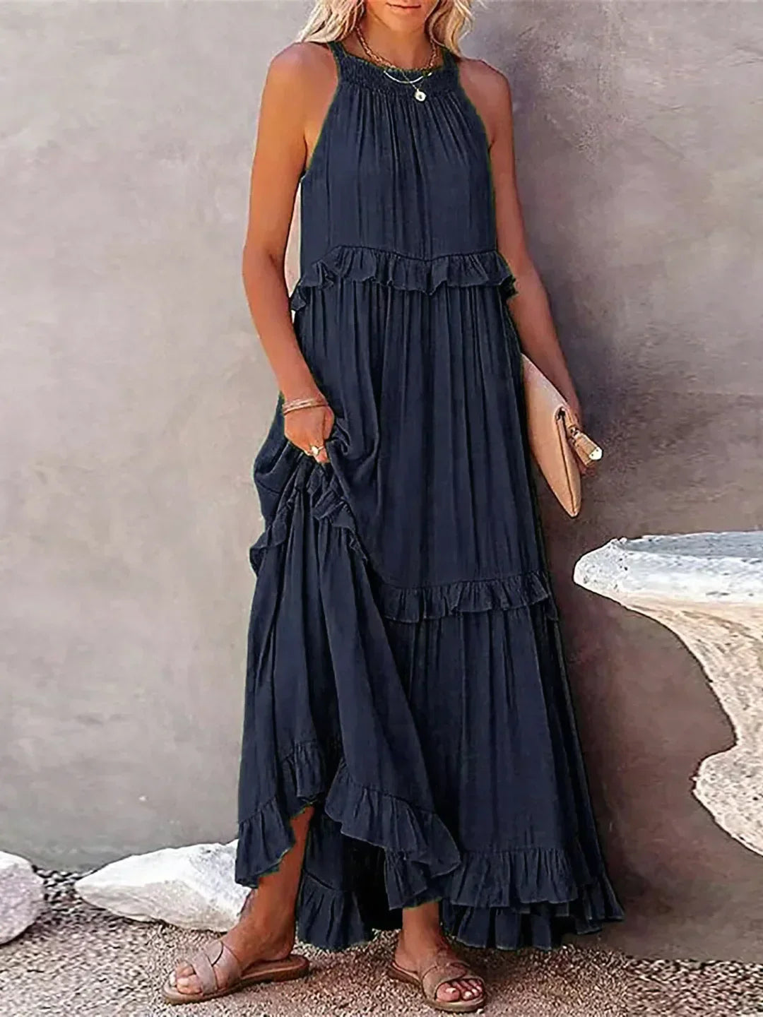 Katy - Breezy Sunshine Halter Maxi Dress