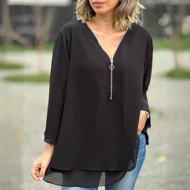 Mandy - Elegant Chiffon Zipper Top