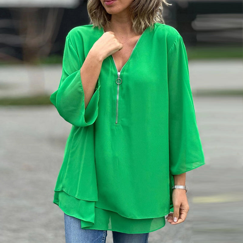 Mandy - Elegant Chiffon Zipper Top