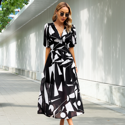 Christina - Elegant Puff-Sleeve Midi Dress