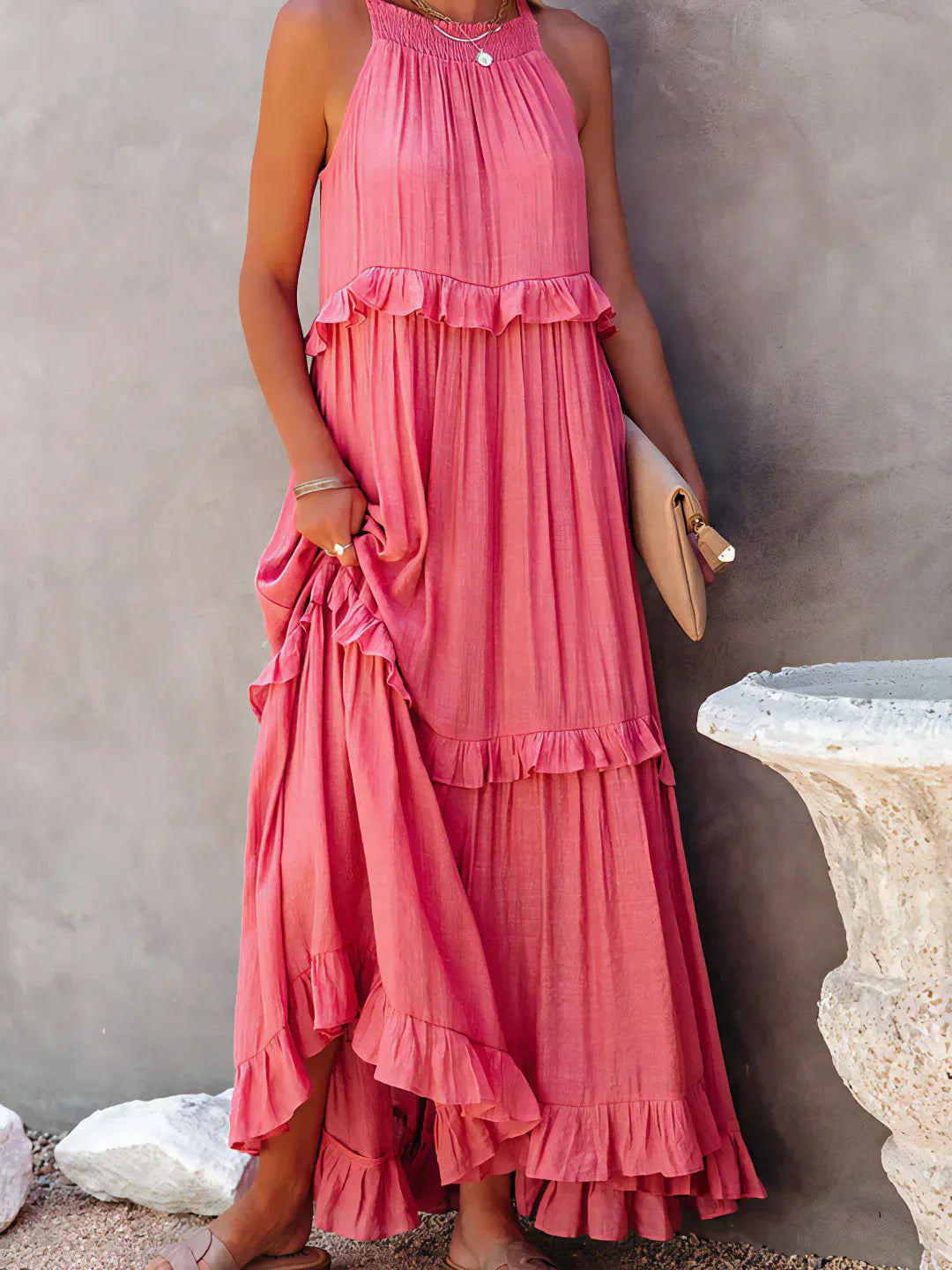 Katy - Breezy Sunshine Halter Maxi Dress