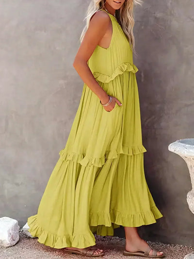 Katy - Breezy Sunshine Halter Maxi Dress