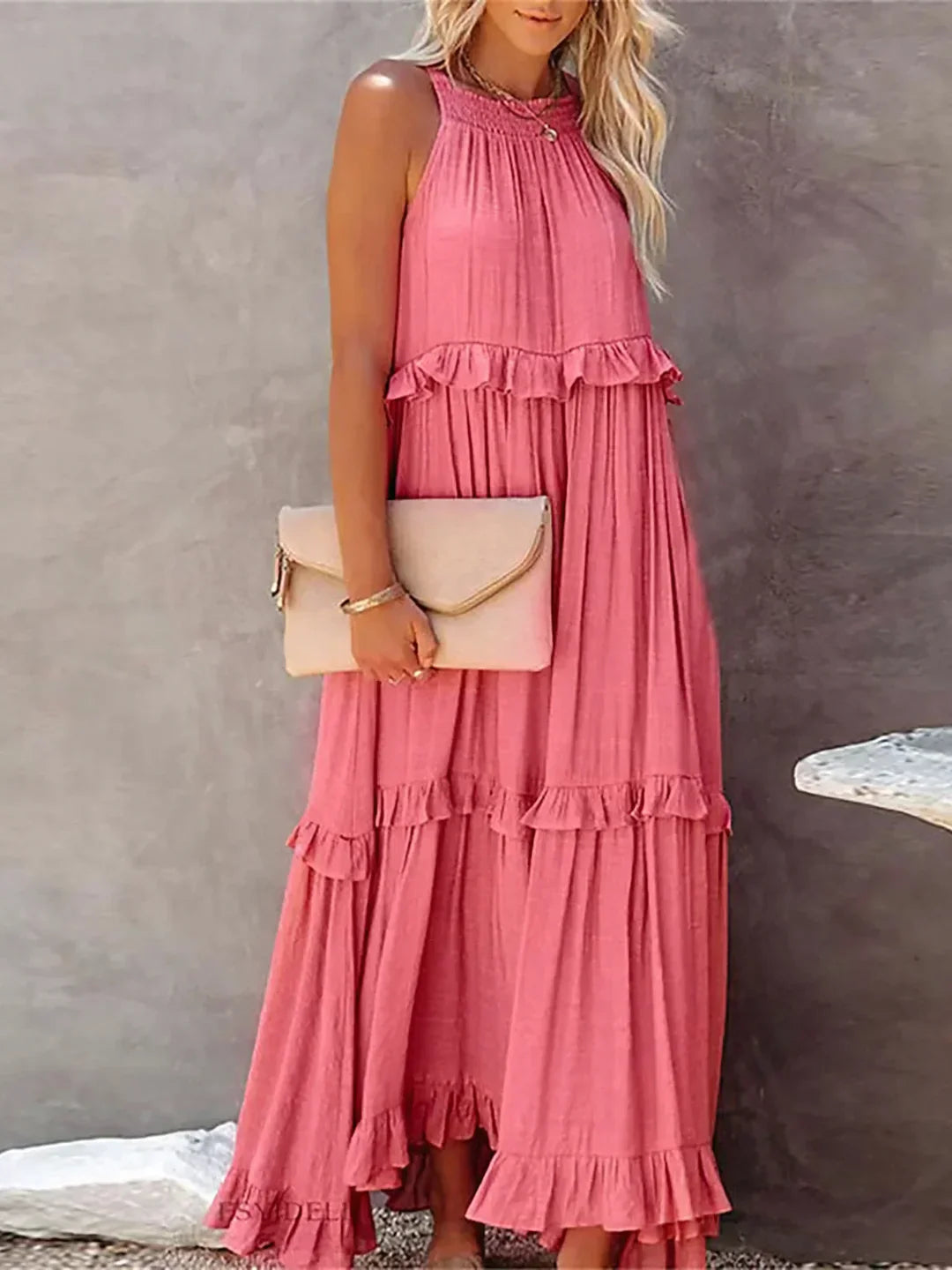 Katy - Breezy Sunshine Halter Maxi Dress