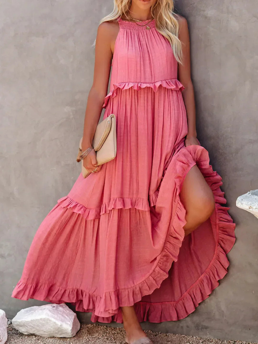 Katy - Breezy Sunshine Halter Maxi Dress