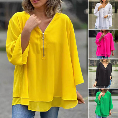 Mandy - Elegant Chiffon Zipper Top