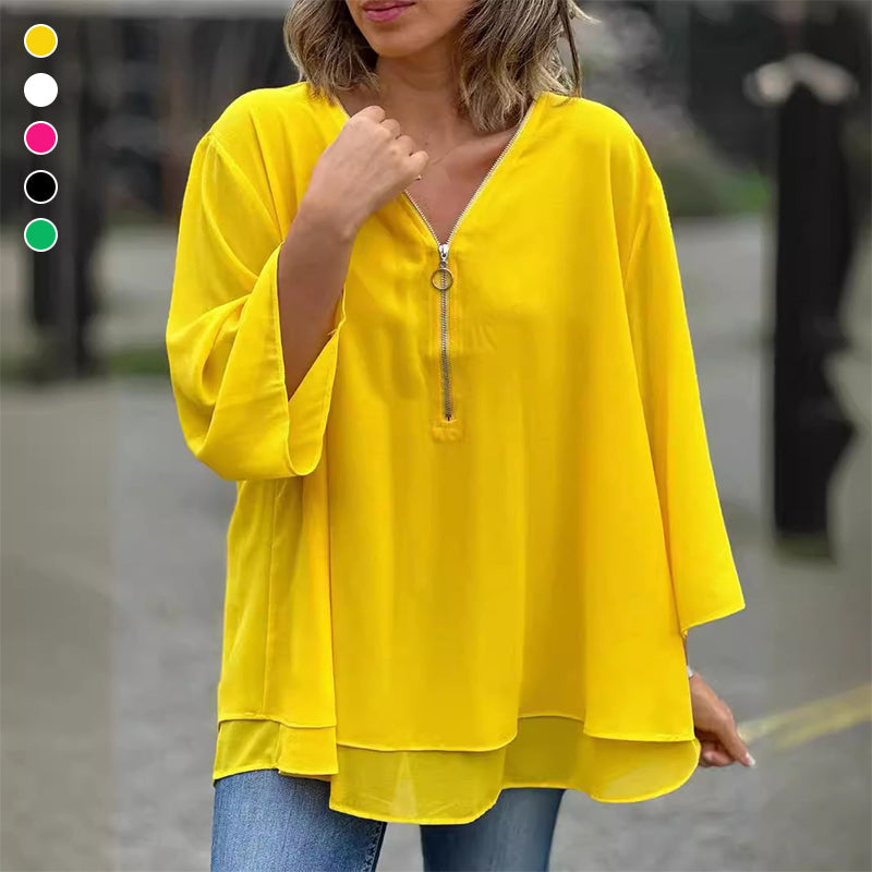 Mandy - Elegant Chiffon Zipper Top