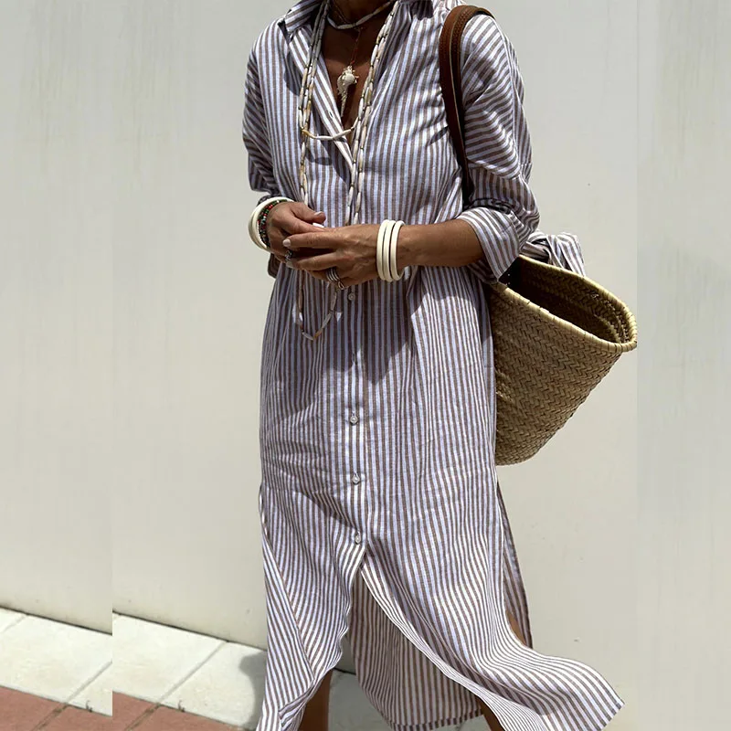 Rachel - Chic Striped Shirt Dress