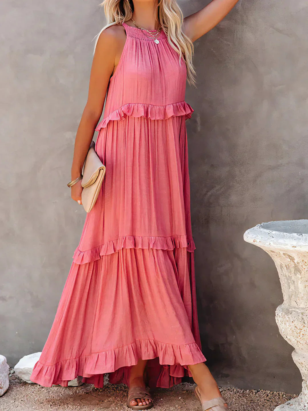 Katy - Breezy Sunshine Halter Maxi Dress