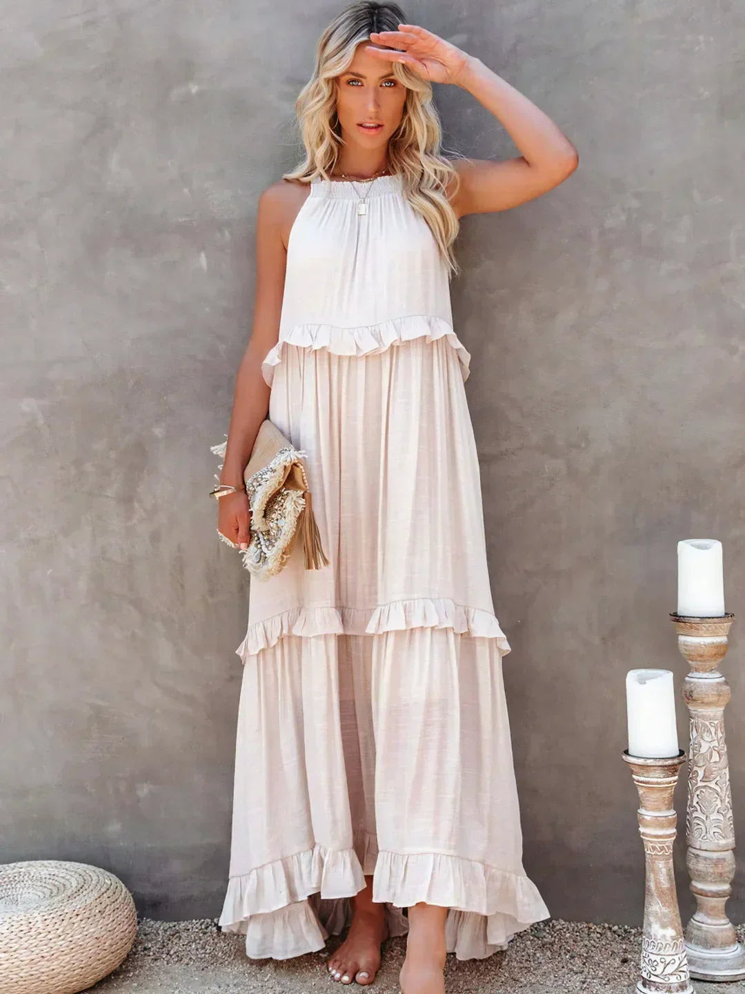 Katy - Breezy Sunshine Halter Maxi Dress