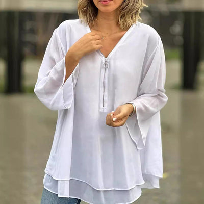 Mandy - Elegant Chiffon Zipper Top